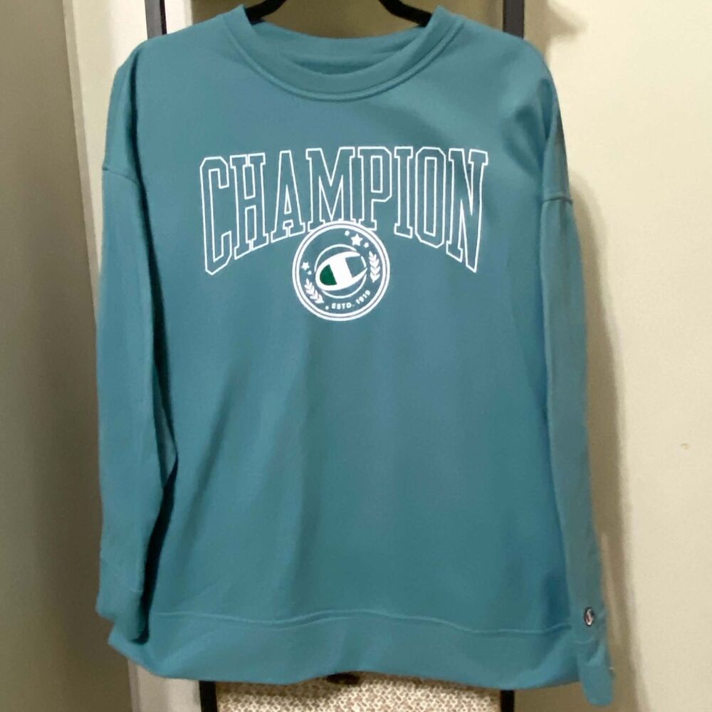 Champion Teal Crewneck Sweatshirt Women’s Medium Graphic Logo NWOT
